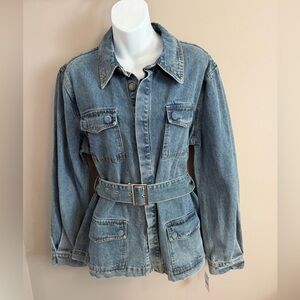 En Saison Clementine Belted Denim Safari Utility Jacket Blue NWT L